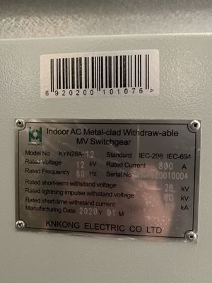 KYN28A-12 Lv Switch Panel 6KV Switchgear yang Dapat Ditarik